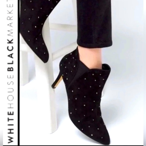 White House Black Market Laila Suede Rhinestone Ankle Boots - Picture 1 of 8